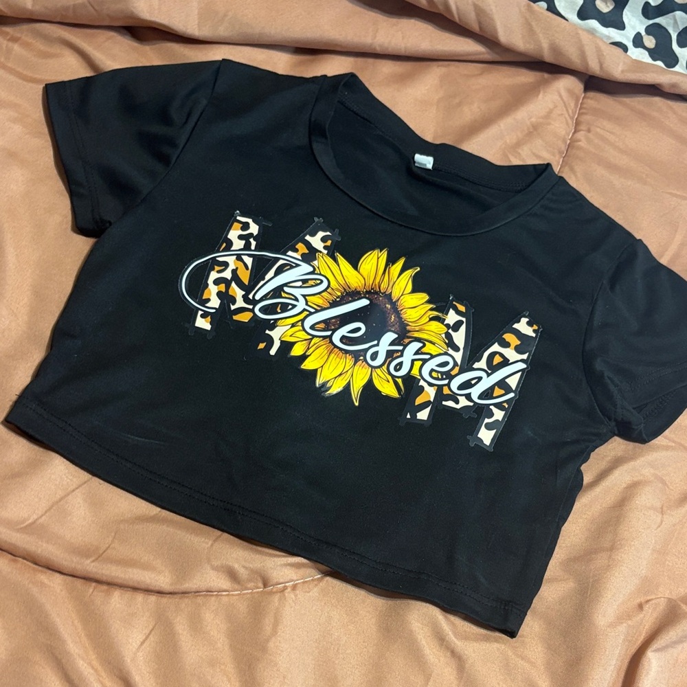 Black Blessed Sunflower Women's Crop Top - Picture 2 of 2